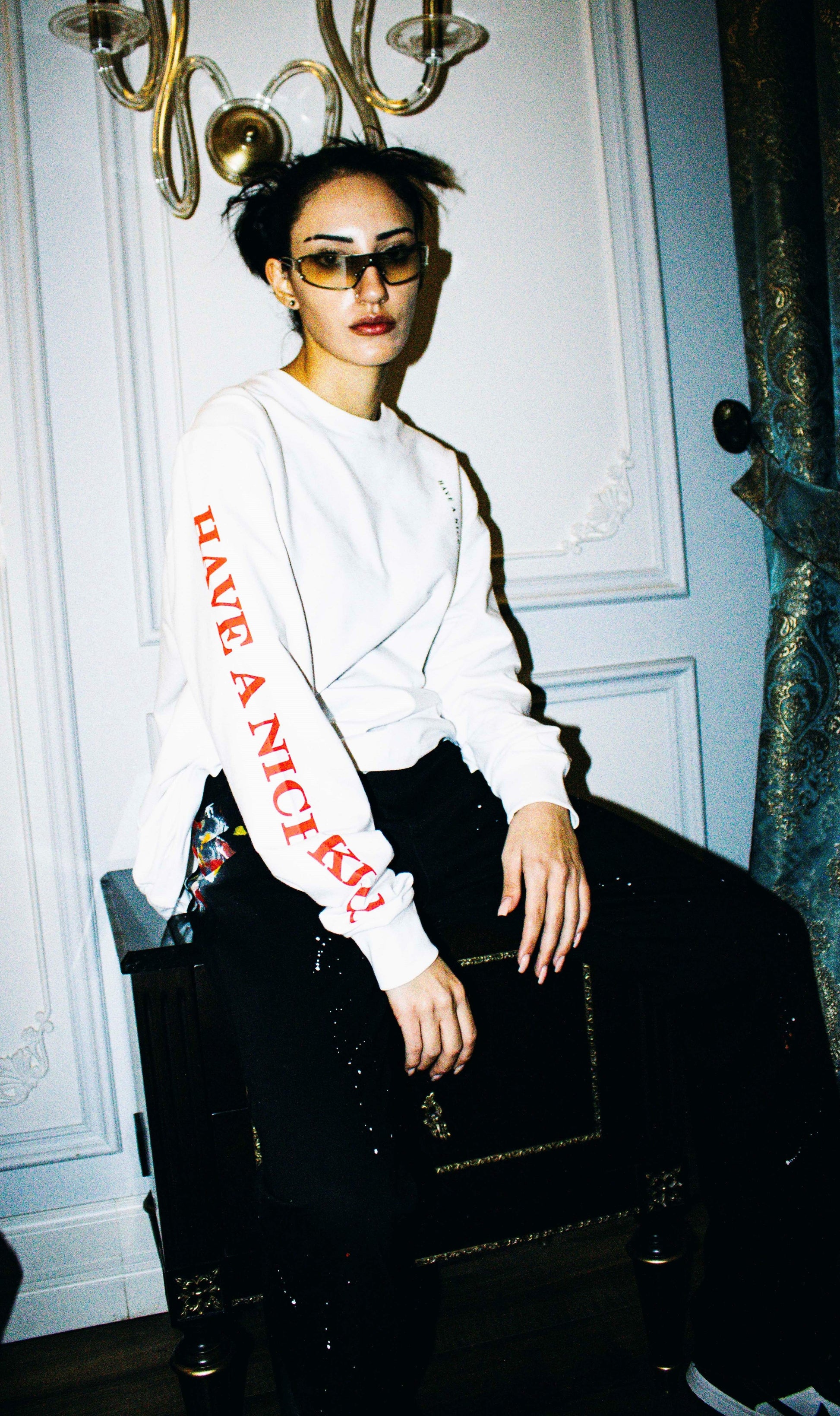 ''HAVE A NICE KILL'' Logo White Long Sleeve-haveanicekill-